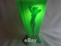 McKee Jadeite Jadite Glass Art Deco Nude Lady 3 Sided Triangle Vase Made to Lamp