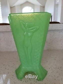 McKee Jadeite Jadite Glass Art Deco Nude Lady 3 Sided Triangle Vase Made to Lamp
