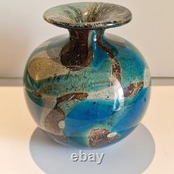 Mdina Glass Vase Signed Malta Blue Seascape Studio Art Glass Vintage 60s 70s Hea
