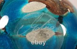 Mdina Glass Vase Signed Malta Blue Seascape Studio Art Glass Vintage 60s 70s Hea