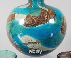 Mdina Glass Vase Signed Malta Blue Seascape Studio Art Glass Vintage 60s 70s Hea