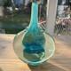 Mdina Lollipop Fish Art Glass Bud Vase 7.5 Ice Faceted Cut Blue Gold Very Heavy