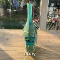 Mdina Lollipop Fish Art Glass Bud Vase 7.5 Ice Faceted Cut Blue Gold Very Heavy
