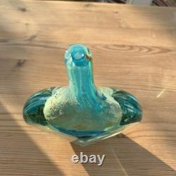 Mdina Lollipop Fish Art Glass Bud Vase 7.5 Ice Faceted Cut Blue Gold Very Heavy