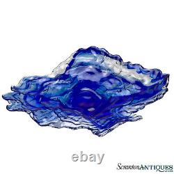 Mid-Century Abstract Blown Art Glass Ice Blue Serving Bowl