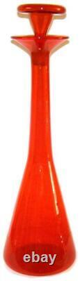 Mid Century Blenko Art Glass Husted Tangerine Floor Decanter Vase # 561