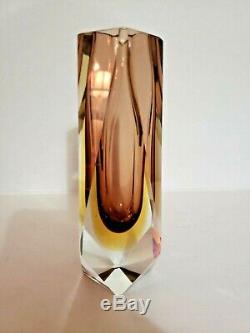 Mid Century Italian Murano Faceted Mandruzzato Sommerso Art Glass 6.5 Vase
