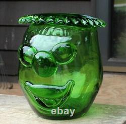 Mid Century Modern MCM BLENKO Green Clown Face Vase Glass Art Joel Myers Design