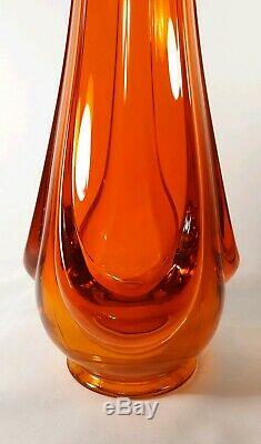 Mid-Century Viking Glass Epic Amberina Draped Base Stretch Swung Huge Vase 25