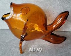 Mid Century Vtg BLENKO Amberina Tangerine Art Glass Fish Vase FREE US SHIPPING