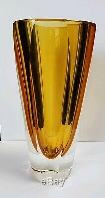 Mid Century Yellow Murano Art Glass Faceted Vase