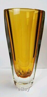 Mid Century Yellow Murano Art Glass Faceted Vase