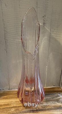 Mid-century MCM LE Smith Simplicity Art Glass Ribbed Swung Pink Vase Large 20