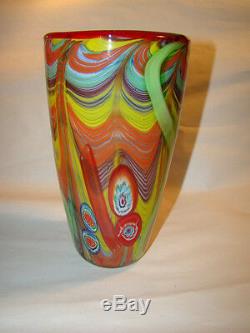 Mid century modern MURANO art glass VASE multi-color & mille flore withorig tag