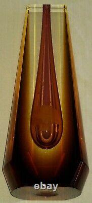 Midcentury Modernist Exbor Art Studio Amber Vase 10.5 Made Czechoslovaki $649