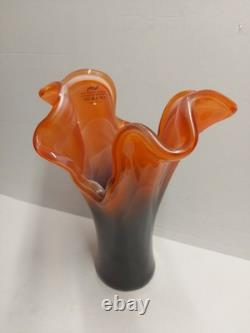 Midcentury Vintage Orange & Black Murano Glass Vase, Italy, 2000's No C&C OB