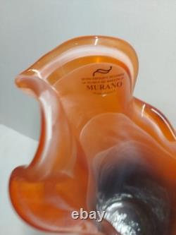 Midcentury Vintage Orange & Black Murano Glass Vase, Italy, 2000's No C&C OB