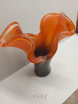 Midcentury Vintage Orange & Black Murano Glass Vase, Italy, 2000's No C&C OB