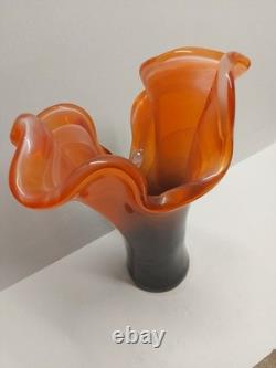 Midcentury Vintage Orange & Black Murano Glass Vase, Italy, 2000's No C&C OB