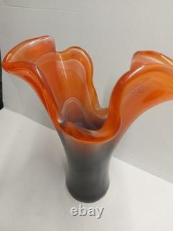Midcentury Vintage Orange & Black Murano Glass Vase, Italy, 2000's No C&C OB