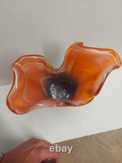 Midcentury Vintage Orange & Black Murano Glass Vase, Italy, 2000's No C&C OB