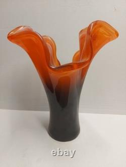 Midcentury Vintage Orange & Black Murano Glass Vase, Italy, 2000's No C&C OB