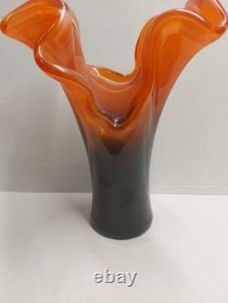Midcentury Vintage Orange & Black Murano Glass Vase, Italy, 2000's No C&C OB
