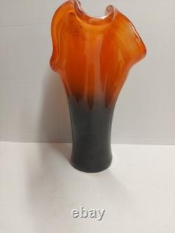 Midcentury Vintage Orange & Black Murano Glass Vase, Italy, 2000's No C&C OB