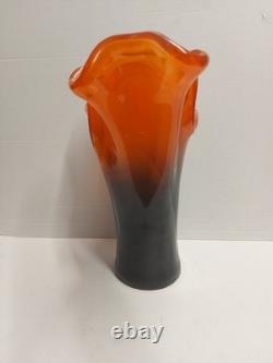 Midcentury Vintage Orange & Black Murano Glass Vase, Italy, 2000's No C&C OB
