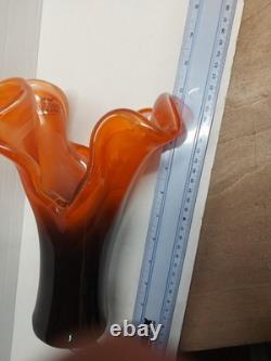 Midcentury Vintage Orange & Black Murano Glass Vase, Italy, 2000's No C&C OB