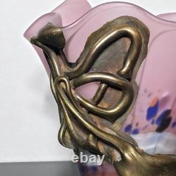 Misu Coman Design Romanian Art Glass Vase Bronze Metal Overlay Signed
