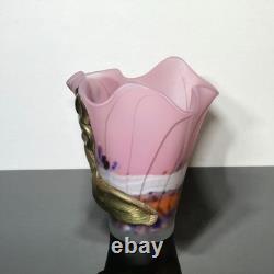 Misu Coman Design Romanian Art Glass Vase Bronze Metal Overlay Signed