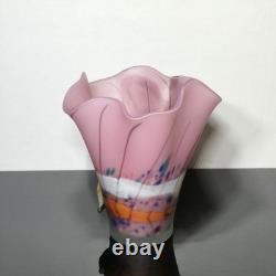 Misu Coman Design Romanian Art Glass Vase Bronze Metal Overlay Signed