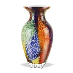 Modern Murano Style Art Glass Colorful Centerpiece Firestorm Urn Vase, 11 Inches