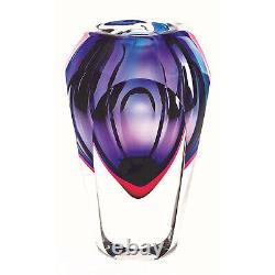 Modern Murano Style Art Glass Decorative Astra Vase Violet Slice Cut, 8.5 Inches