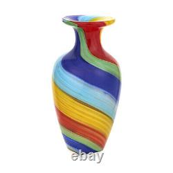 Modern Rainbow Murano Style Art Glass Decorative Vase In Urn Shape 8.5 Inch