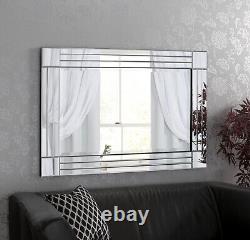 Molly Extra Large Modern Art Deco All Glass Triple Bevelled Wall Mirror 120x80cm