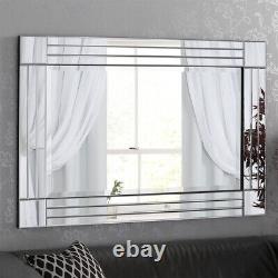 Molly Large Modern Art Deco All Glass Triple Bevelled Wall Mirror 100cm x 70cm