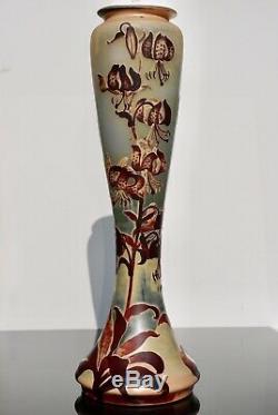 Monumental Art Nouveau Emile Galle Tiger Lily Cameo Vase 24