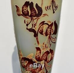 Monumental Art Nouveau Emile Galle Tiger Lily Cameo Vase 24