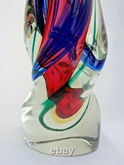 Monumental Murano / Czech Sculptural Sommerso Twisted Beak Glass Vase Vintage
