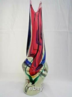 Monumental Murano / Czech Sculptural Sommerso Twisted Beak Glass Vase Vintage