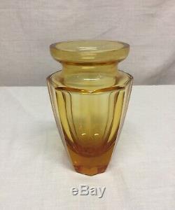 Moser Crystal Eternity Amber Vase Art Glass Signed Panel Cut 4.75 Tall