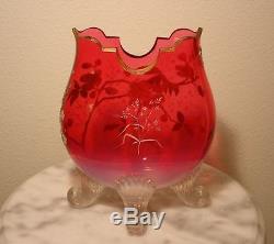 Moser Ruby Opalescent Gilded Footed Art Glass Pillow Vase Coralene Decorated