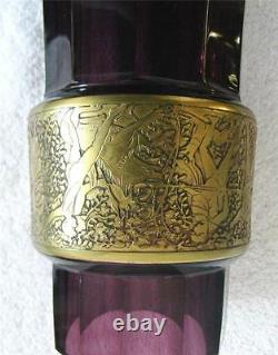 Moser art glass vase amethyst color gilt gold Greek or Roman band