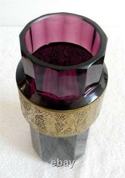 Moser art glass vase amethyst color gilt gold Greek or Roman band