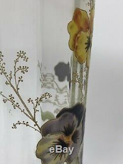 Moser or Legras Mont Joy Enameled Glass Art Nouveau Pansy Vase