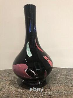 Mt Washington Black Lava Art Glass 10 Vase. EXCELLENT COLORING