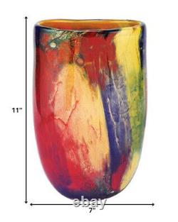 Multicolor Art Glass Oval Vase Tabletop Centerpiece Home Décor Gift 11 Inch
