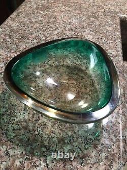 Murano 1960s Green Sommerso Italian Bowl Mid Century Vin Art Glass